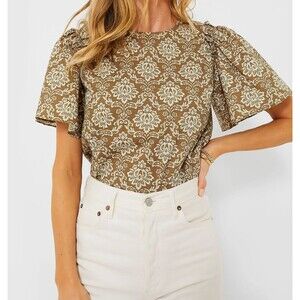 Tuckernuck Tan and Cream Patterned Blouse